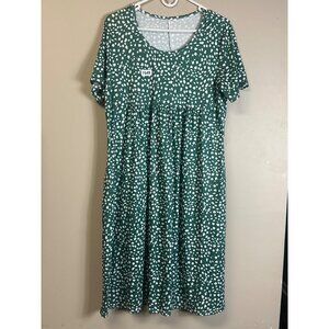 no name large short sleeve smocked pockets midi dress green and white smudged sp